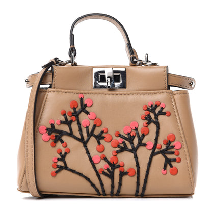 Fendi Shiny Nappa Botanical Garden Embroidered Micro Peekaboo Iconic Satchel Cuoio Rosso 1 of 7