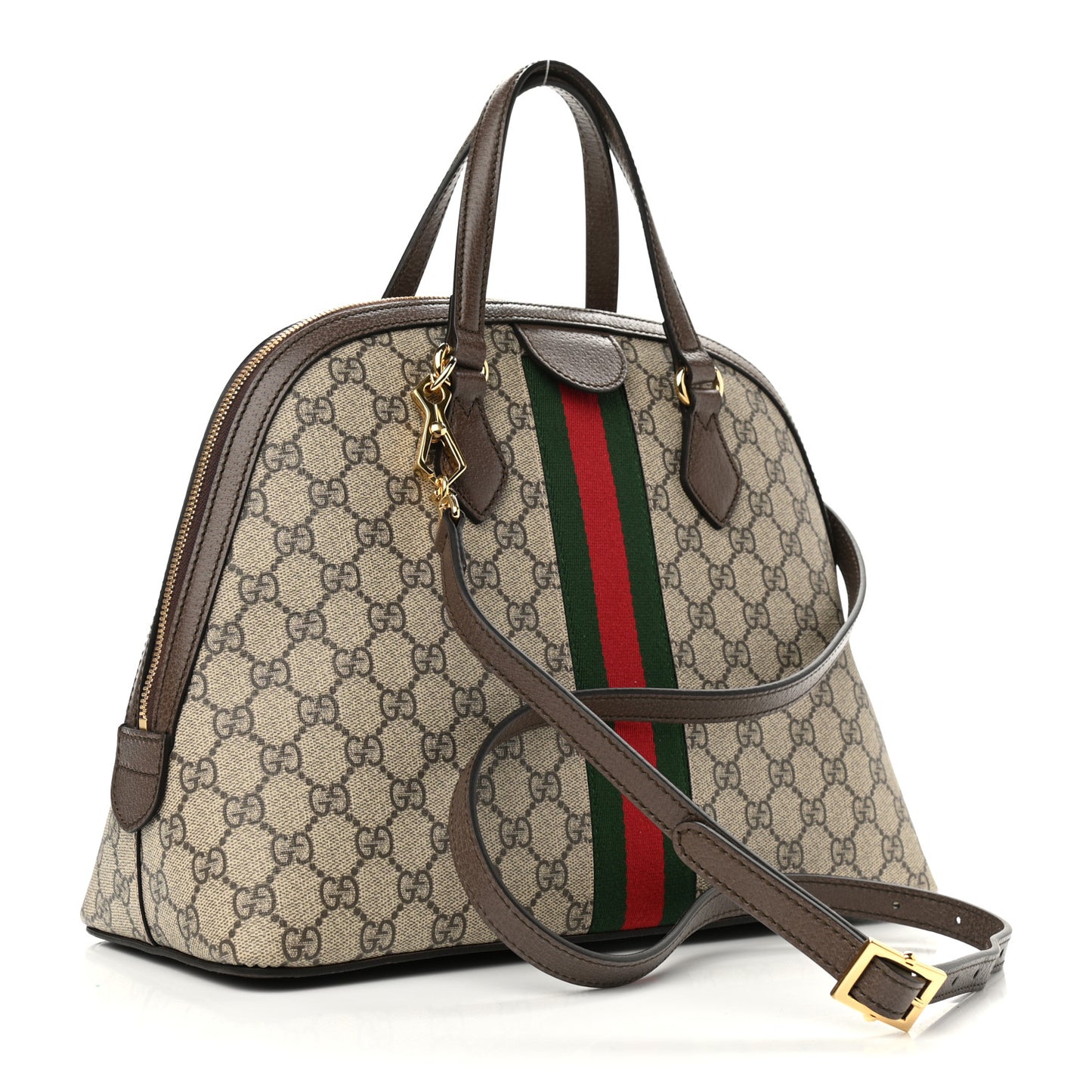 GG Supreme Monogram Web Medium Ophidia Top Handle Dome Bag Brown