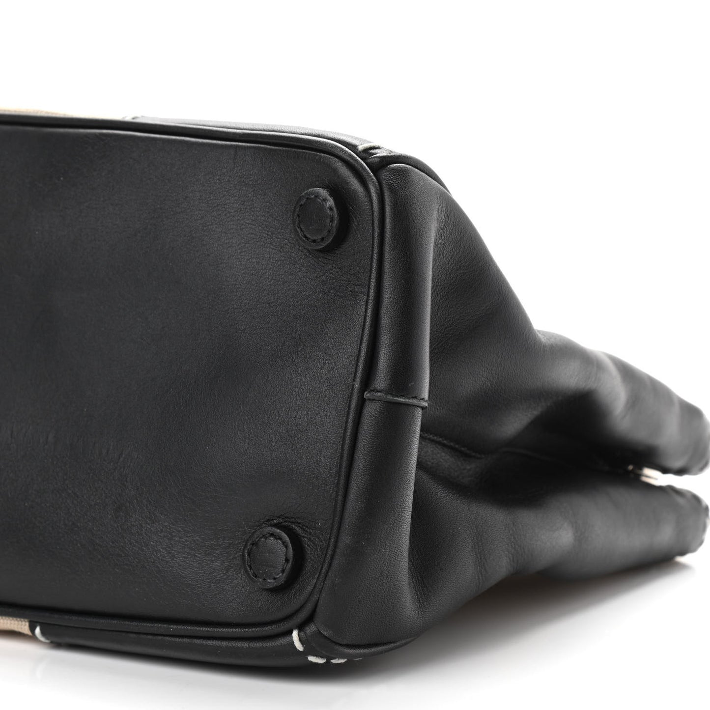 Canvas Calfskin Small City Stitch Tote Black