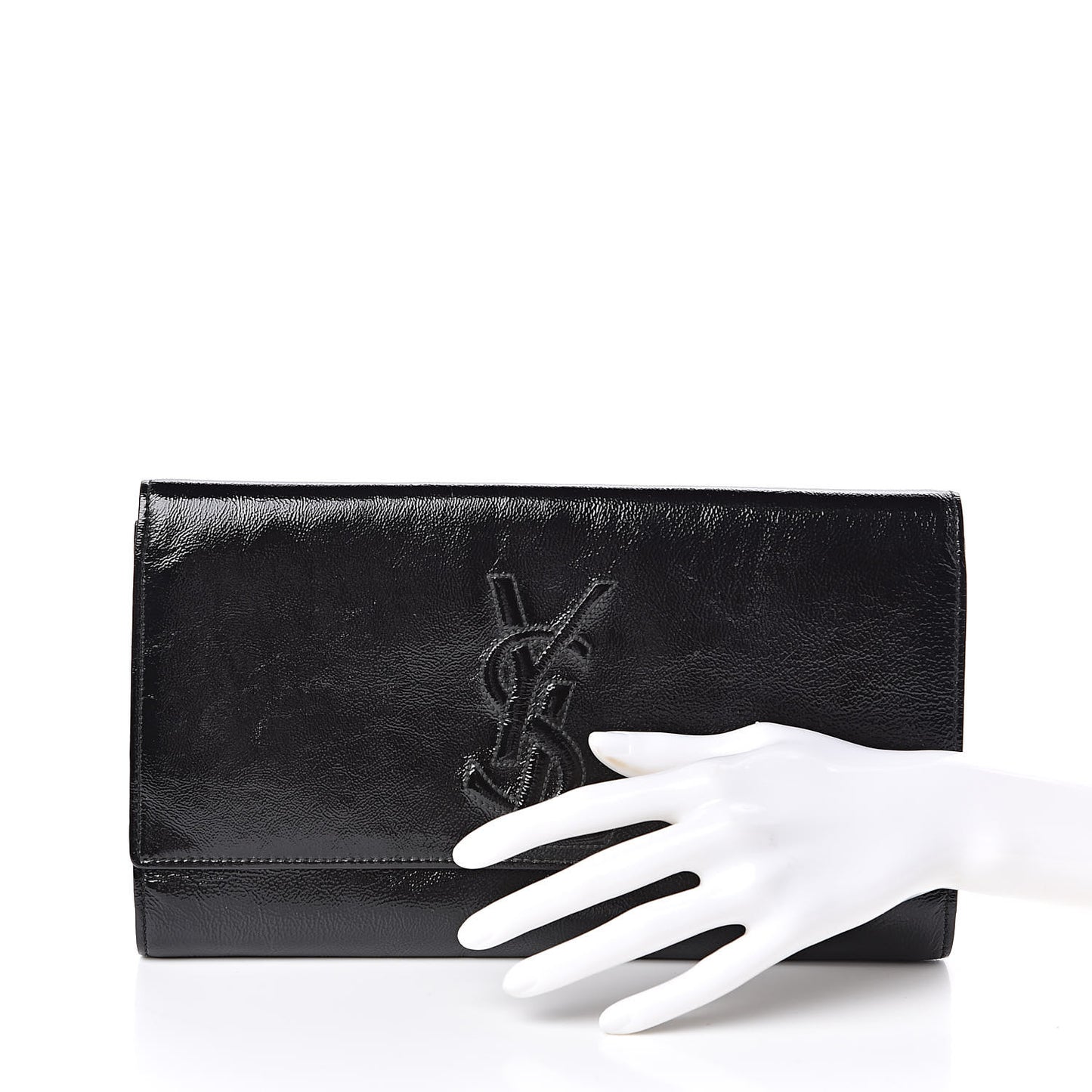 Textured Patent Monogram Large Belle De Jour Clutch Black
