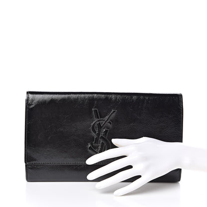 Saint Laurent Textured Patent Monogram Large Belle De Jour Clutch Black 2 of 9