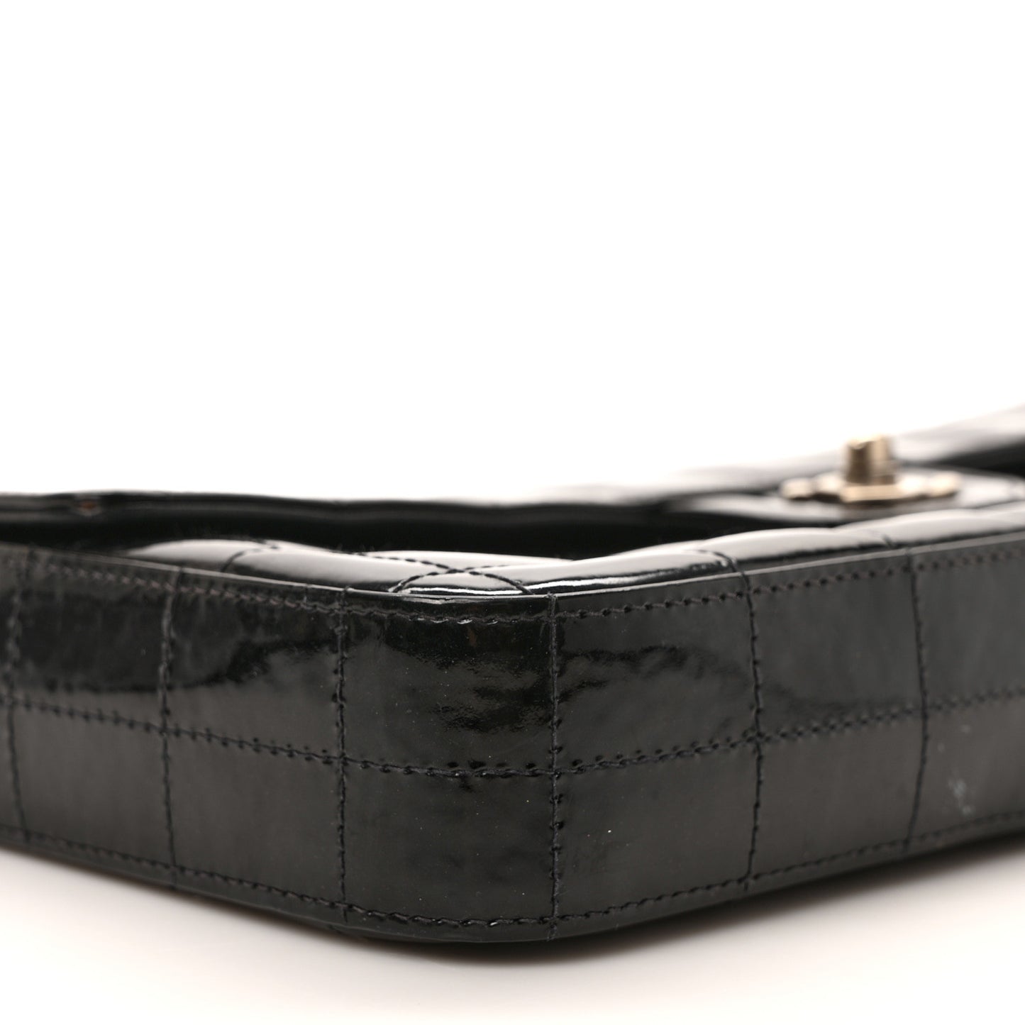 Patent Quilted East West Chocolate Bar Flap Black