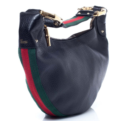 Gucci Pebbled Calfskin Web Bamboo Ring Hobo Black 3 of 9
