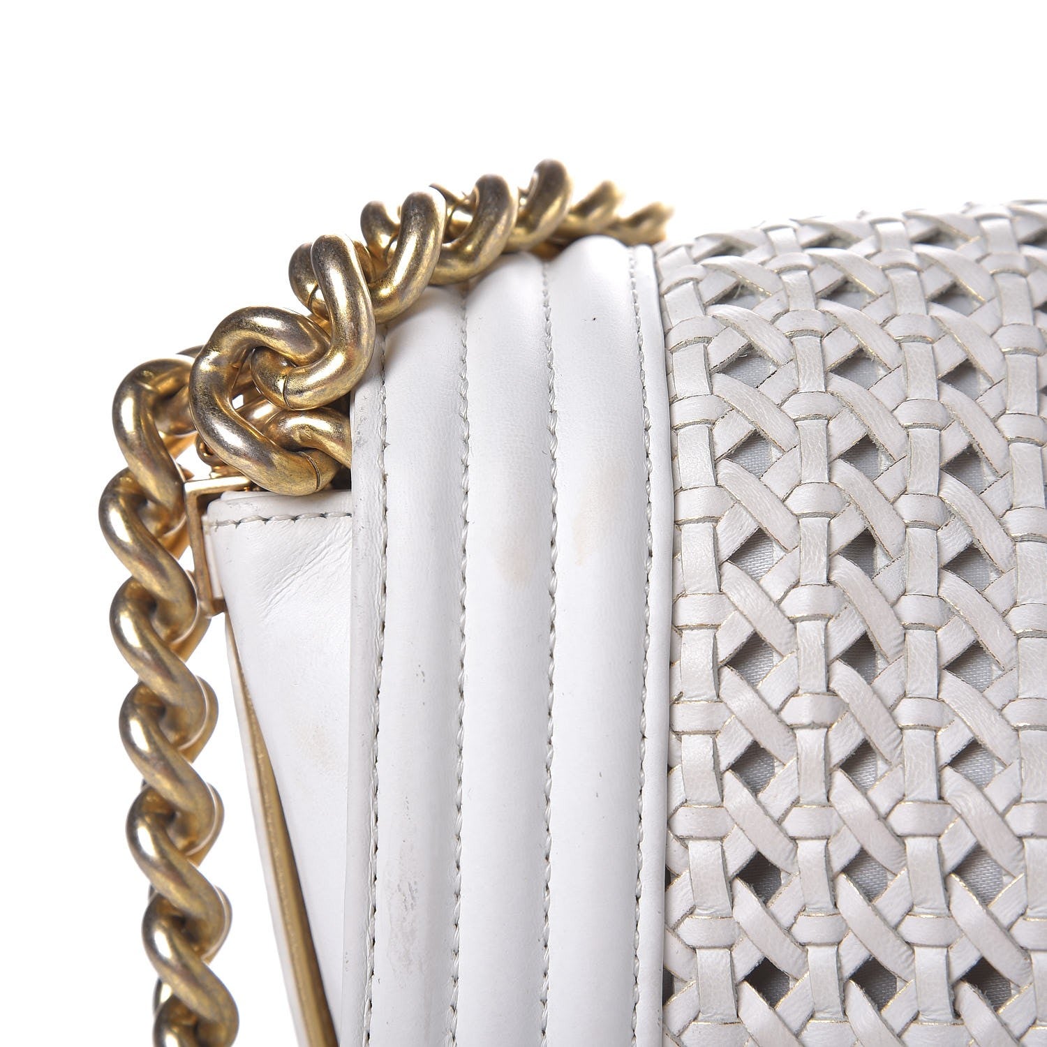 Chanel Sheepskin Braided Medium Boy Reverso Flap White 17 of 18