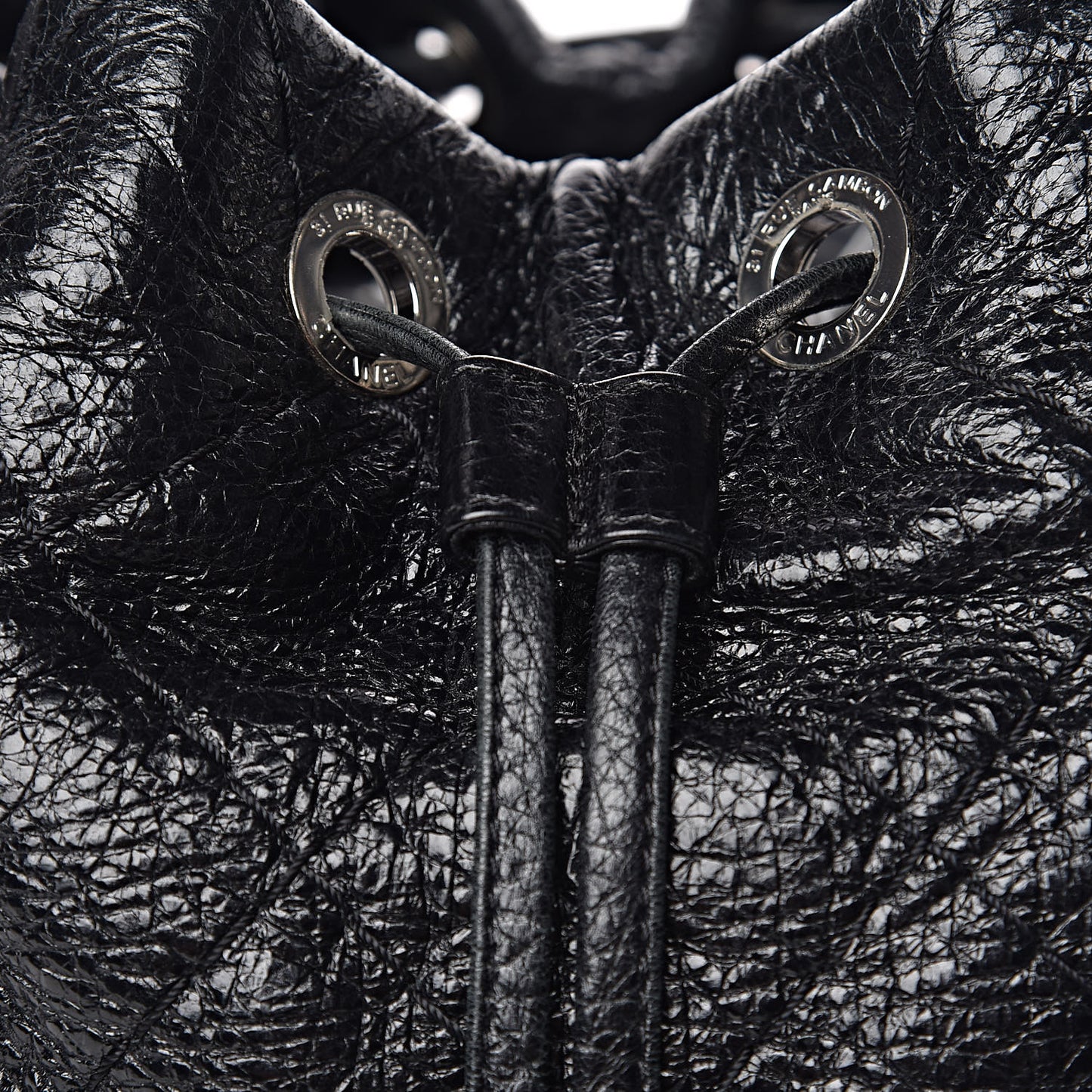 Glazed Calfskin On The Road Drawstring Tote Black