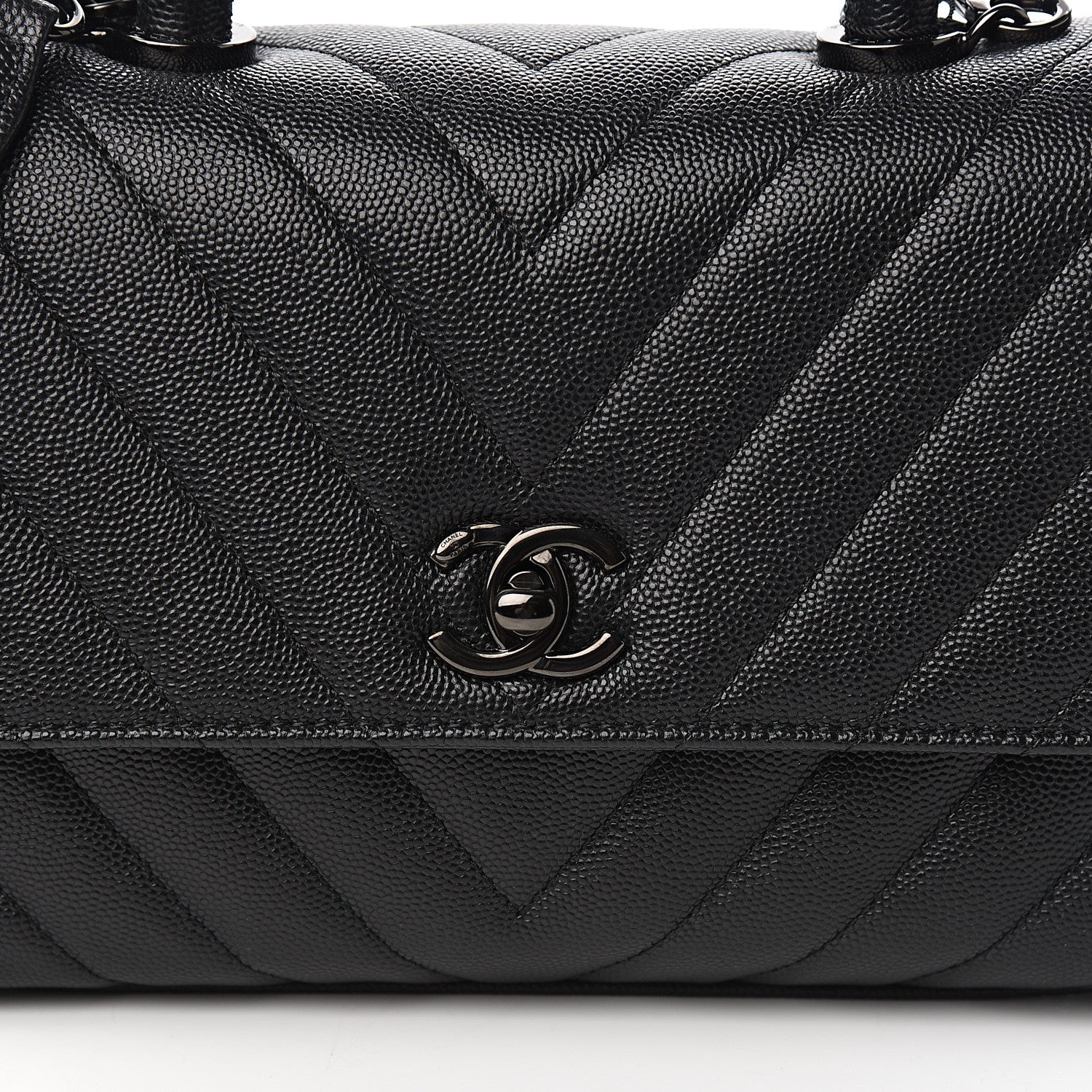 Chanel Caviar Chevron Quilted Mini Coco Handle Flap So Black 9 of 10