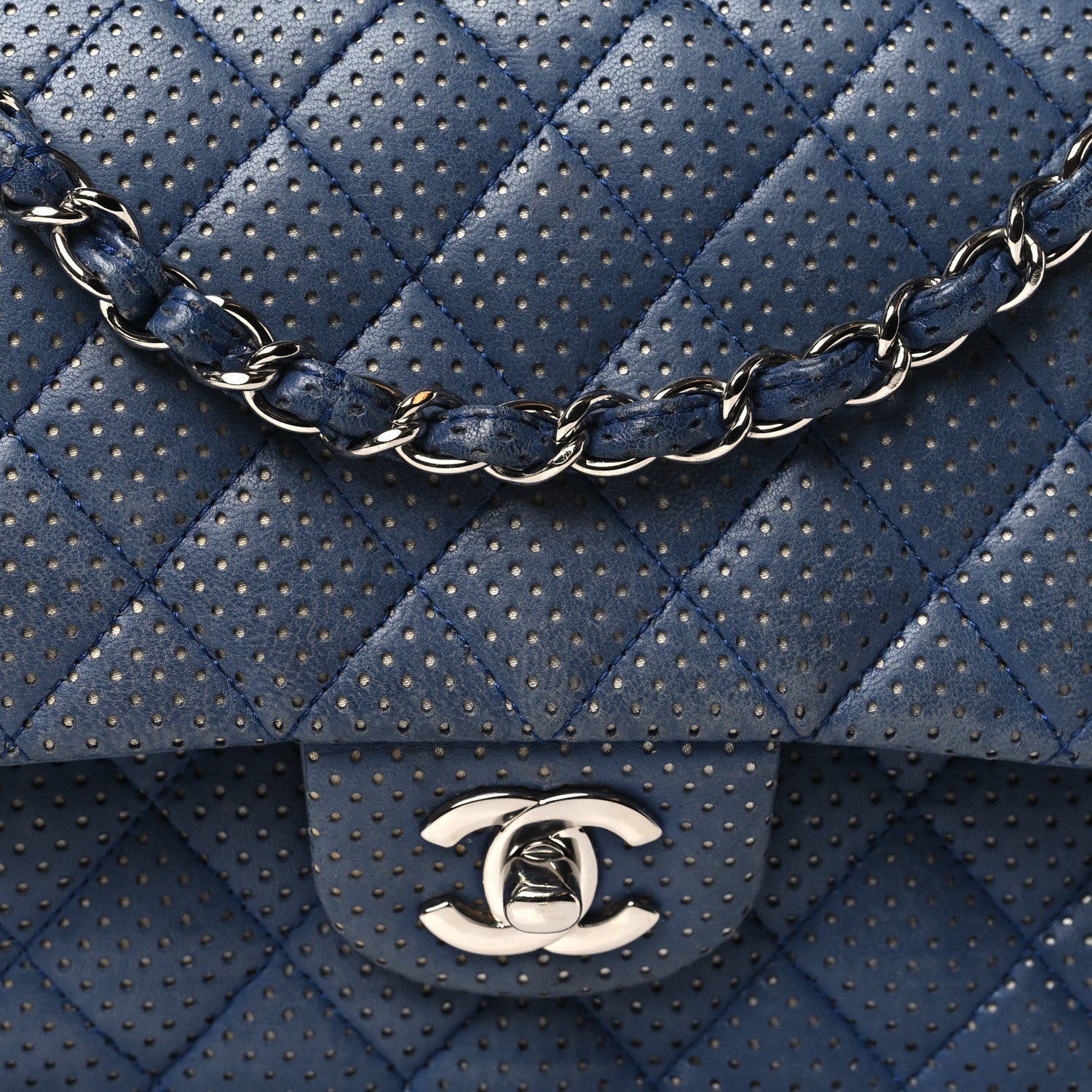 Chanel Lambskin Perforated Medium Double Flap Blue 8 of 14