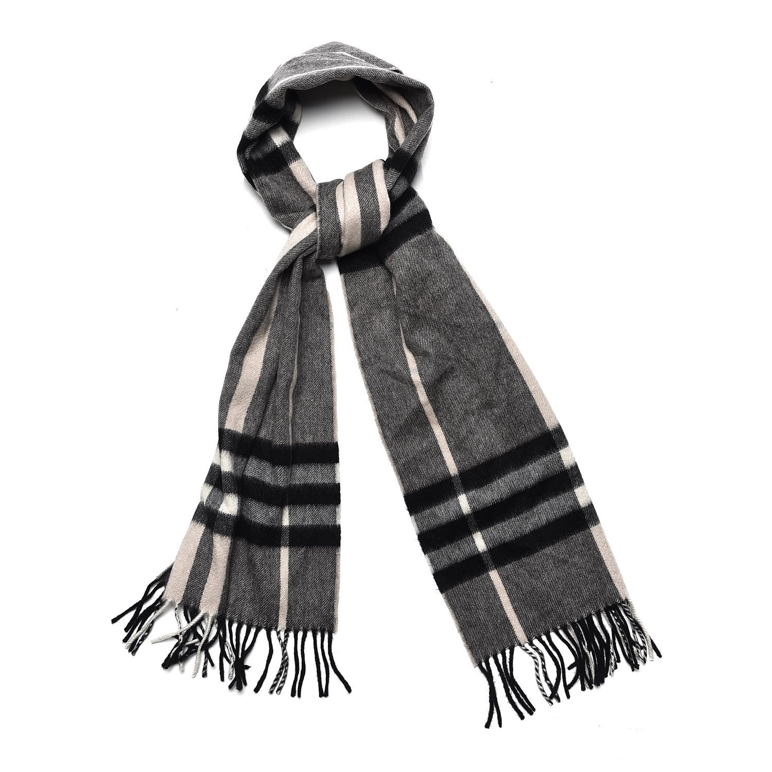Burberry Cashmere Classic Check Fringe Scarf Grey 1 of 8