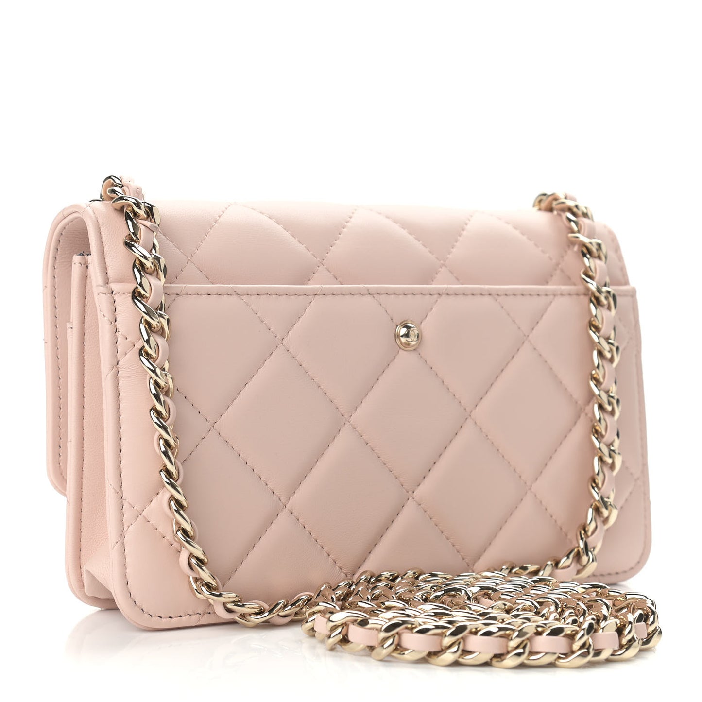 Lambskin Plexi Quilted Wallet On Chain WOC Light Beige