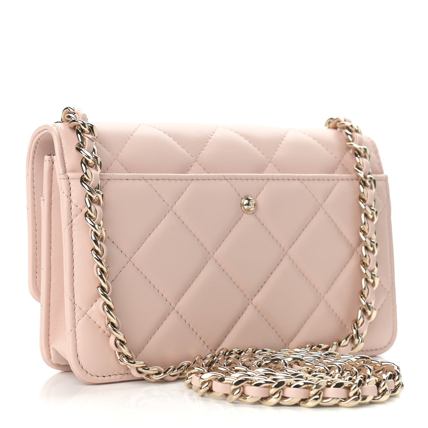 Chanel Lambskin Plexi Quilted Wallet On Chain WOC Light Beige 3 of 10