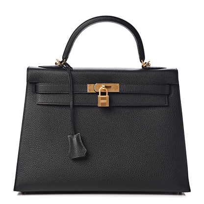 Hermes Togo Kelly Horseshoe Sellier 32 Black Vert Fonce 1 of 41