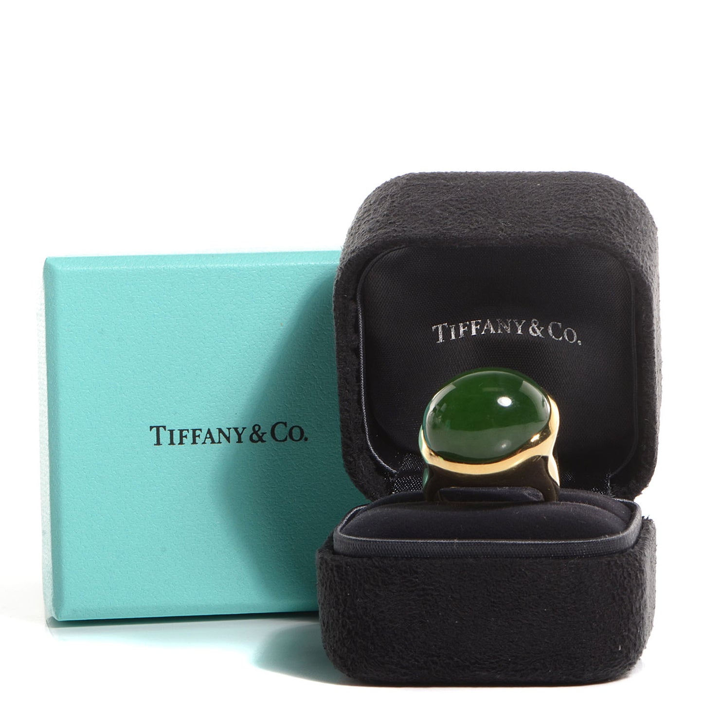 18k Yellow Gold Green Jade 19mm Elsa Peretti Cabochon Ring 6.25