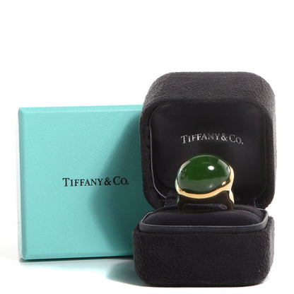 Tiffany 18k Yellow Gold Green Jade 19mm Elsa Peretti Cabochon Ring 6.25 7 of 7