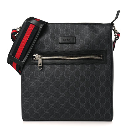 Gucci GG Supreme Monogram Appia Calfskin Web Flat Messenger Bag Black Grey 1 of 10