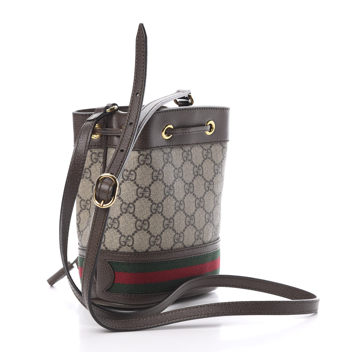Gucci GG Supreme Monogram Web Mini Ophidia Bucket Bag Brown 3 of 10