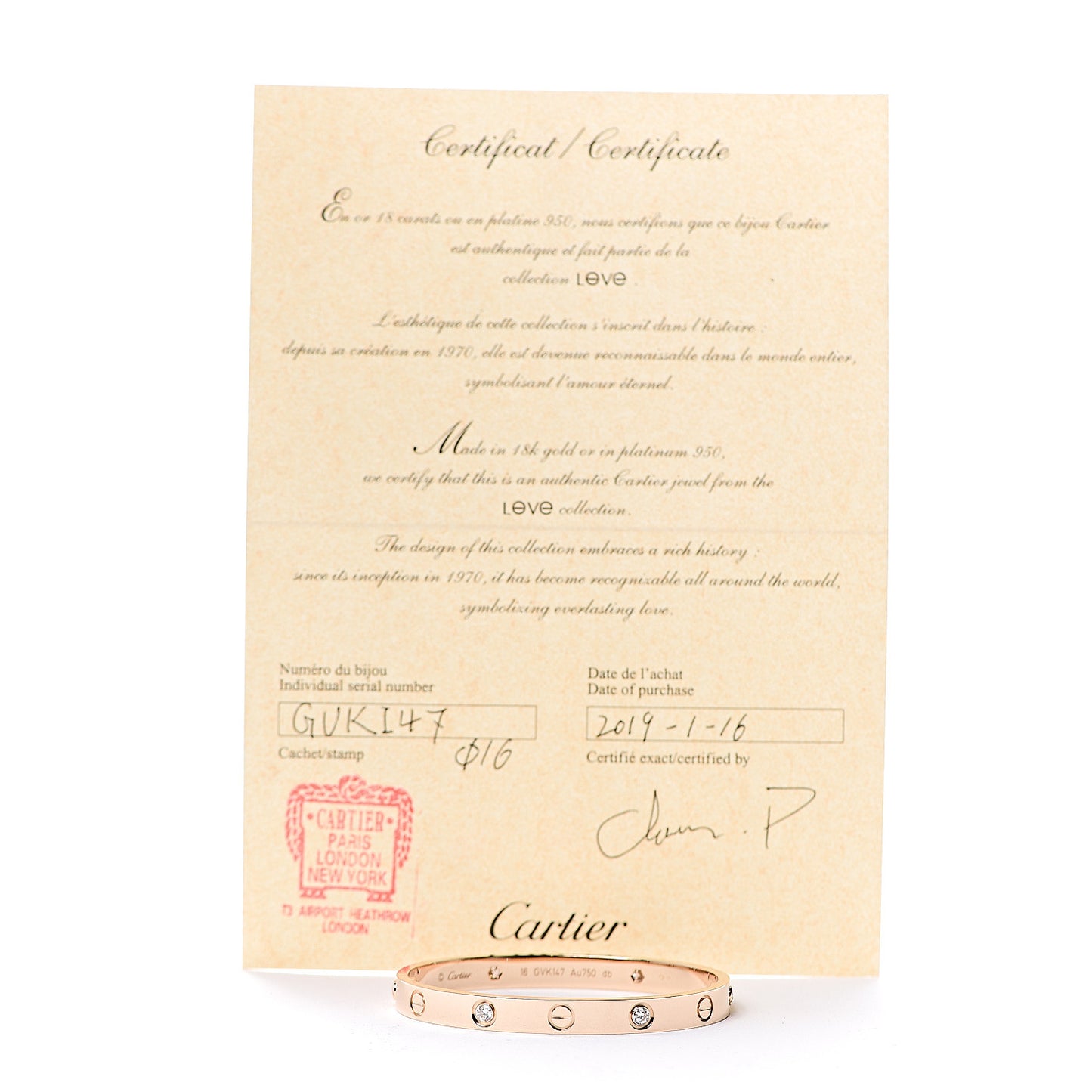 18K Pink Gold 4 Diamond LOVE Bracelet 16