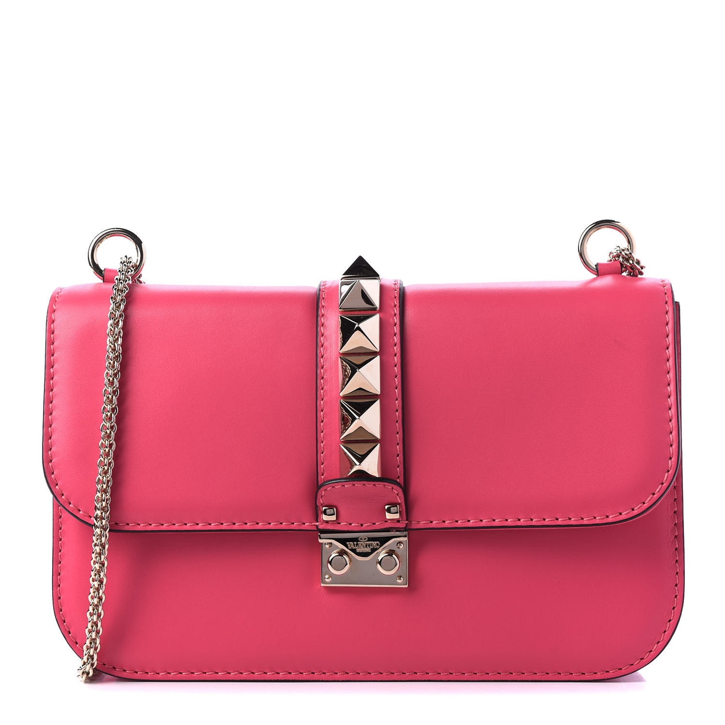 Vitello Medium Glam Lock Rockstud Flap Deep Rose