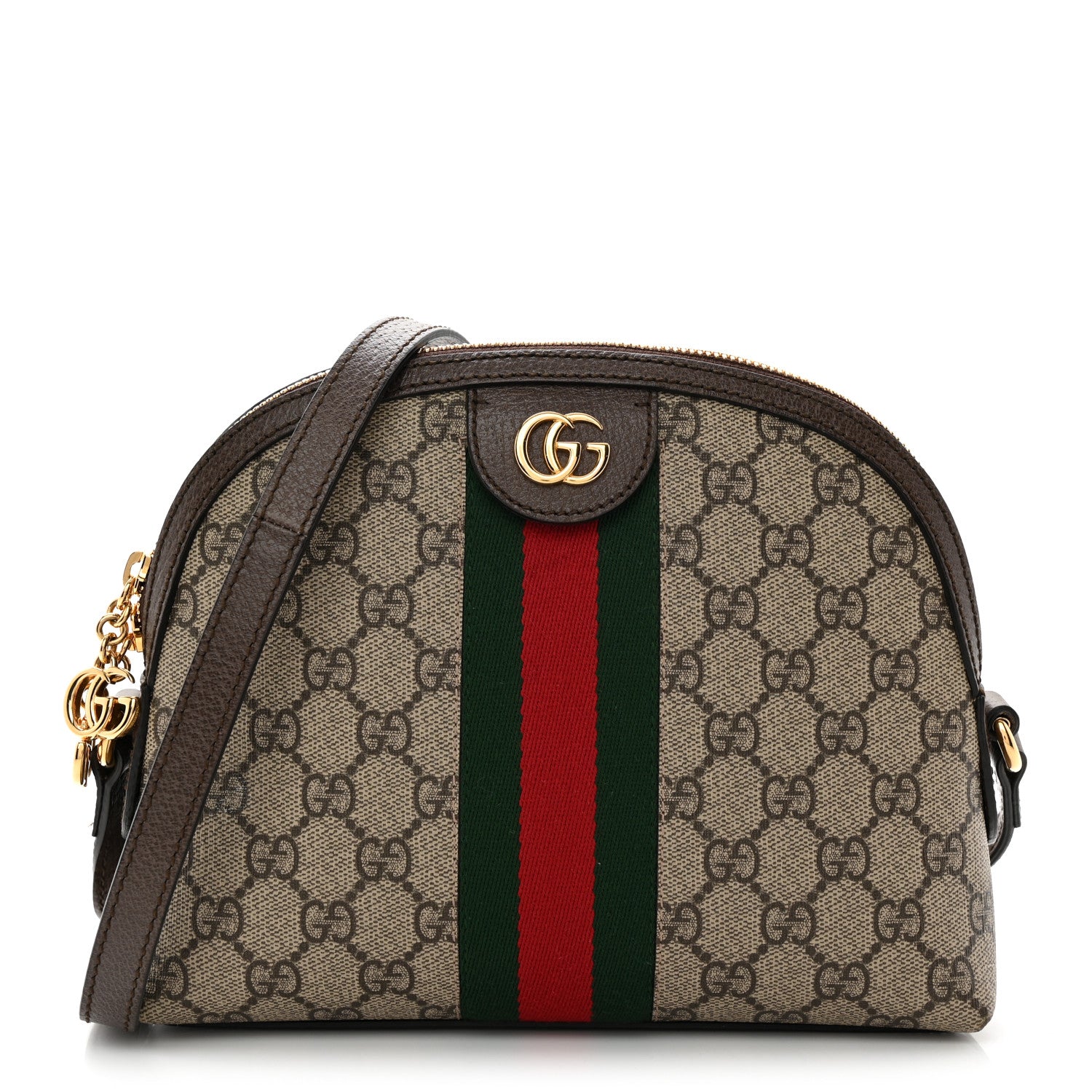 Gucci GG Supreme Monogram Textured Dollar Calfskin Web Small Ophidia Dome Shoulder Bag Beige Ebony New Acero 1 of 10