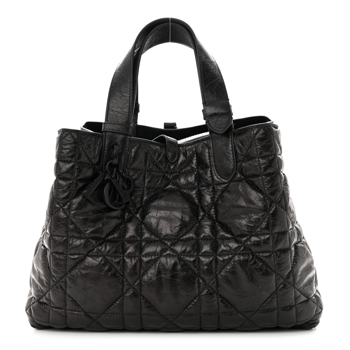 Crinkled Calfskin Cannage Medium Dior Tojours Bag Black