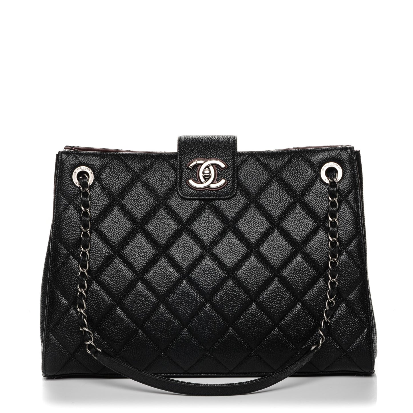 Caviar Quilted Large CC Accordion Shopping Bag Black