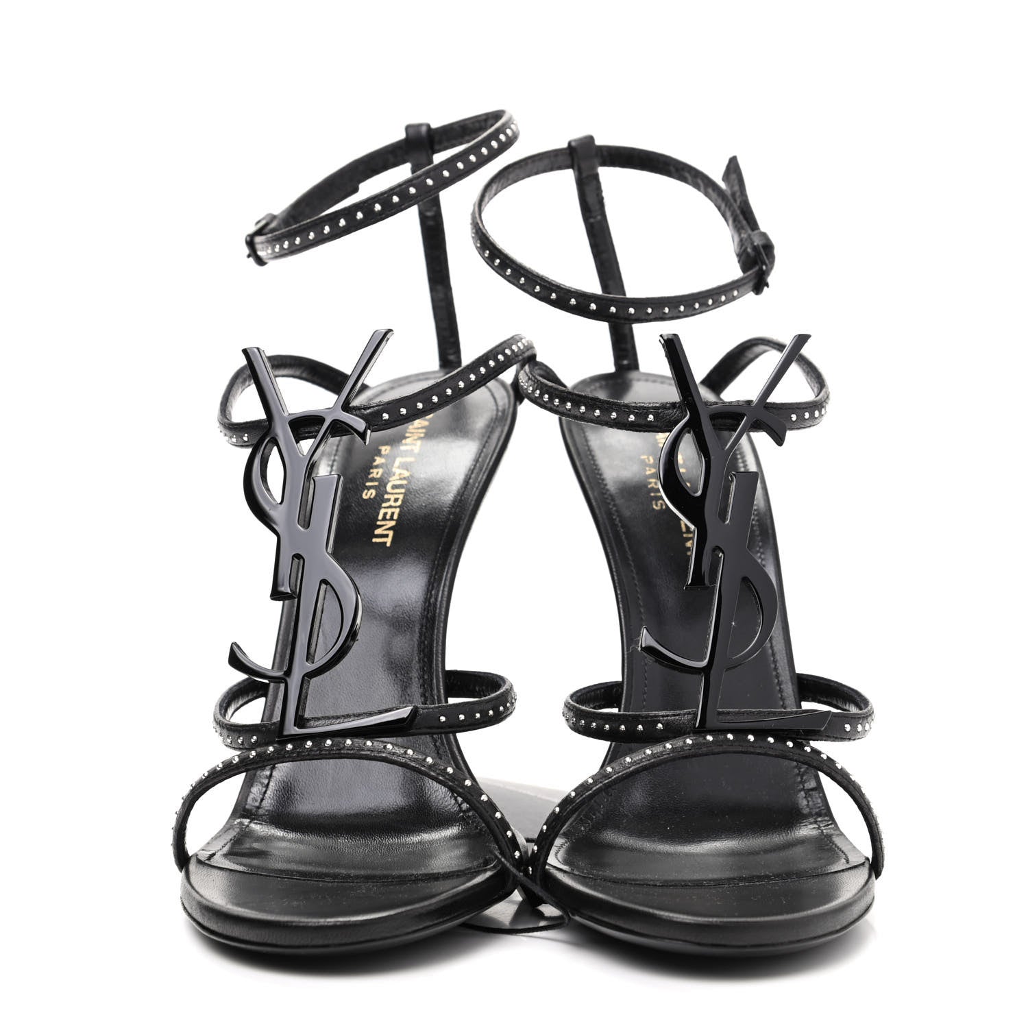 Saint Laurent Calfskin Studded Cassandra 110 Sandals 39 Black 2 of 9