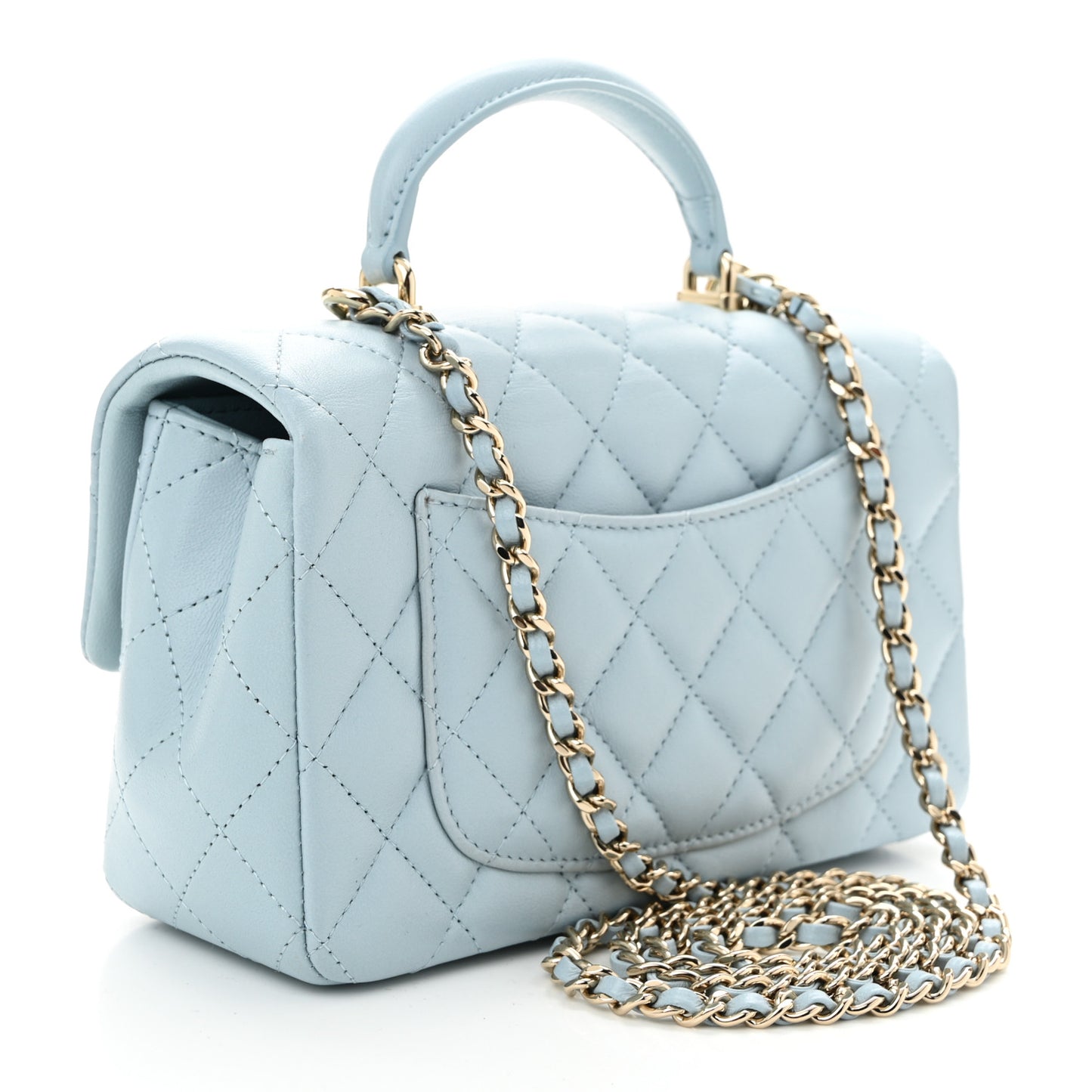 Lambskin Quilted Mini Top Handle Rectangular Flap Light Blue
