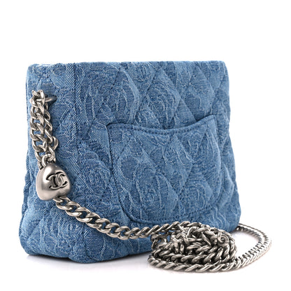 Chanel Denim Quilted Camellia Sweetheart Small Hobo Blue 3 of 11