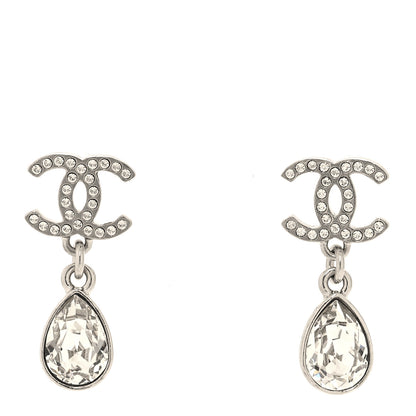 Chanel Crystal CC Teardrop Earrings Silver 1 of 5