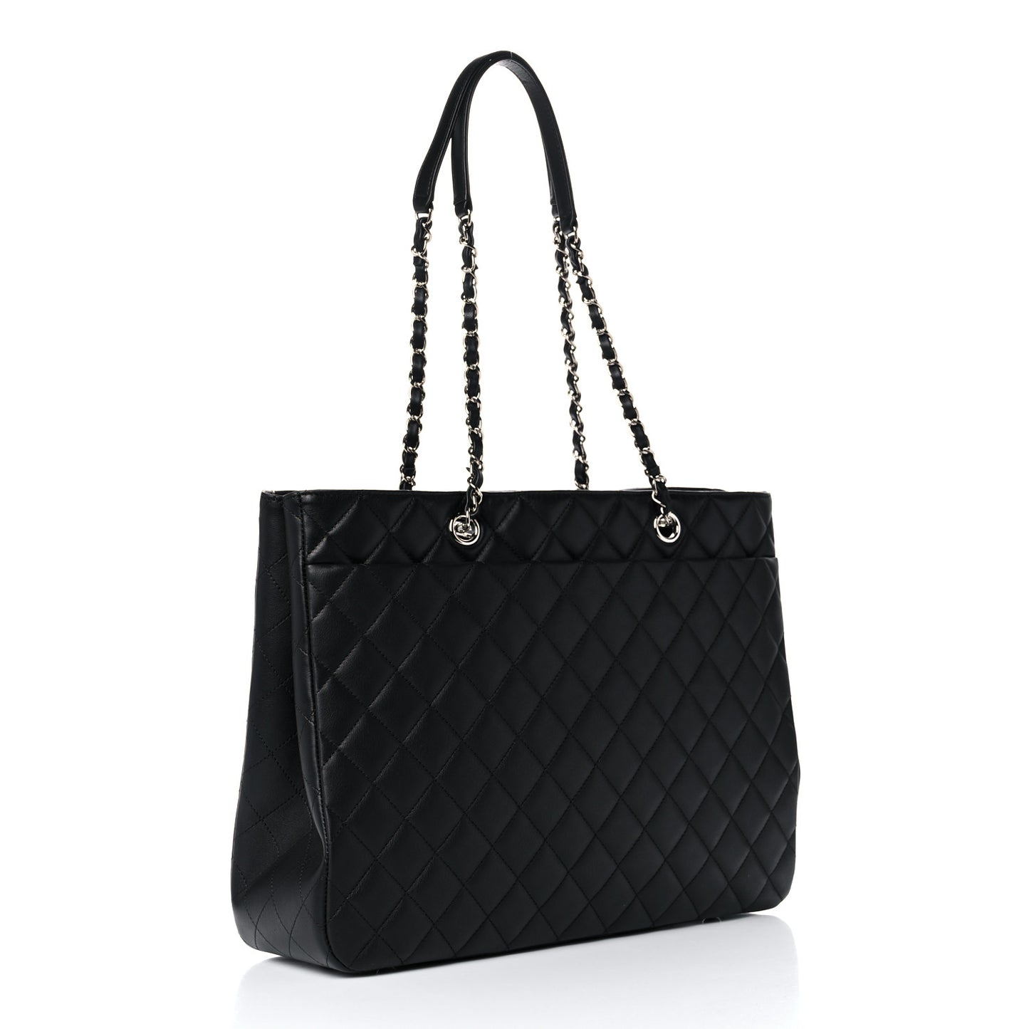 Calfskin Quilted Large Classic Shopping Tote Black