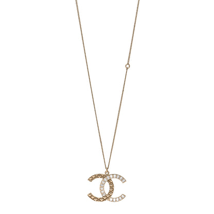 Chanel Baguette Crystal Quilted CC Pendant Necklace Gold 1 of 5