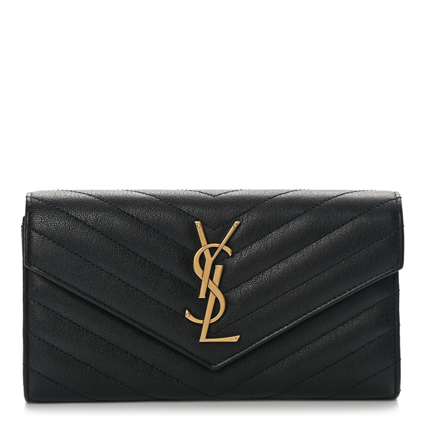 Grain De Poudre Matelasse Chevron Monogram Flap Wallet Black