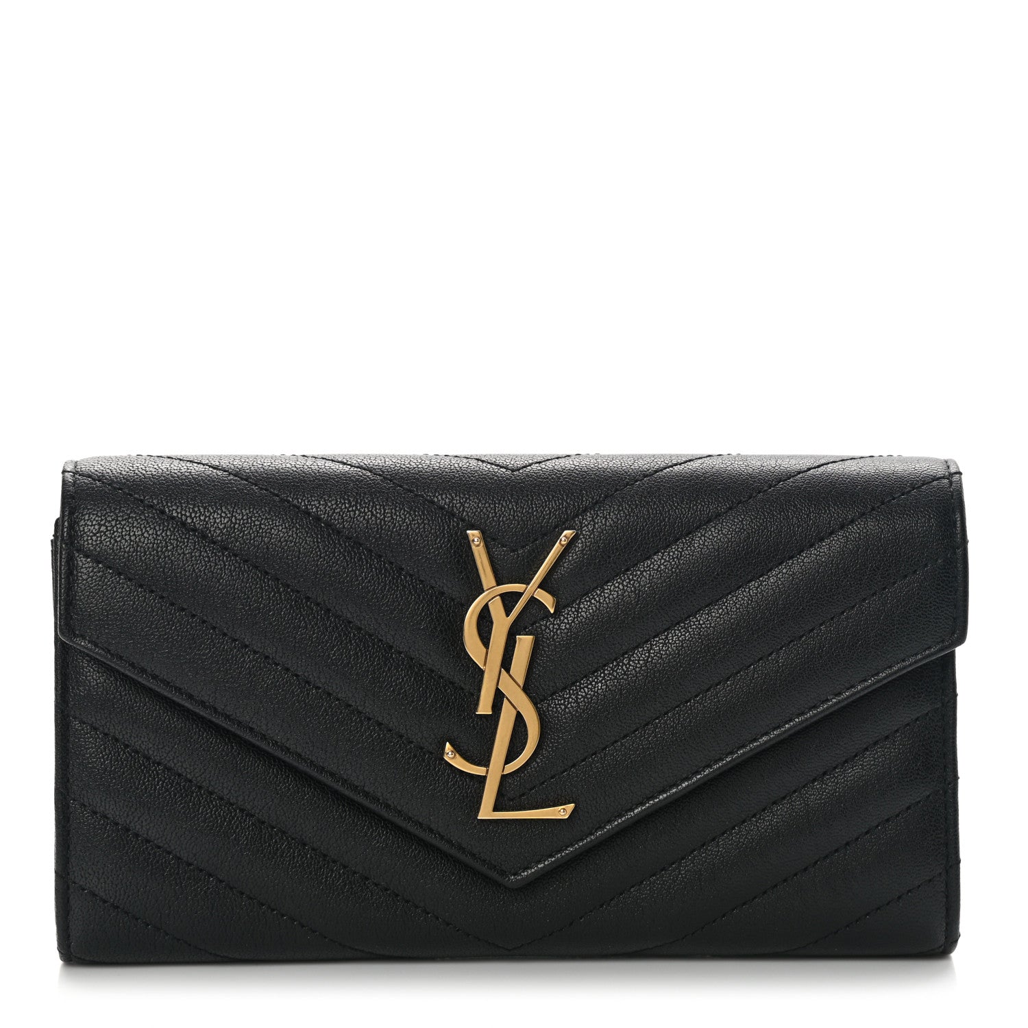 Saint Laurent Grain De Poudre Matelasse Chevron Monogram Flap Wallet Black 1 of 10