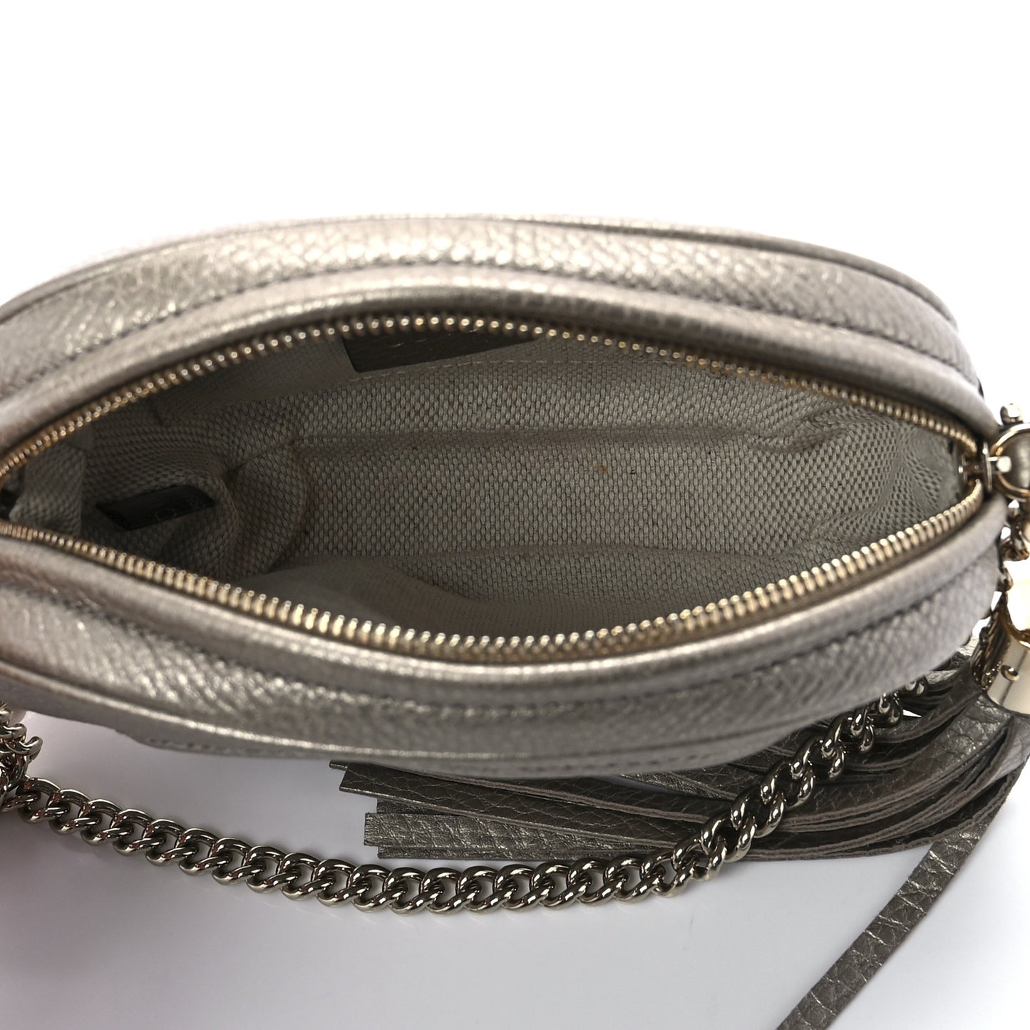 Metallic Pebbled Calfskin Mini Soho Chain Bag Golden Beige
