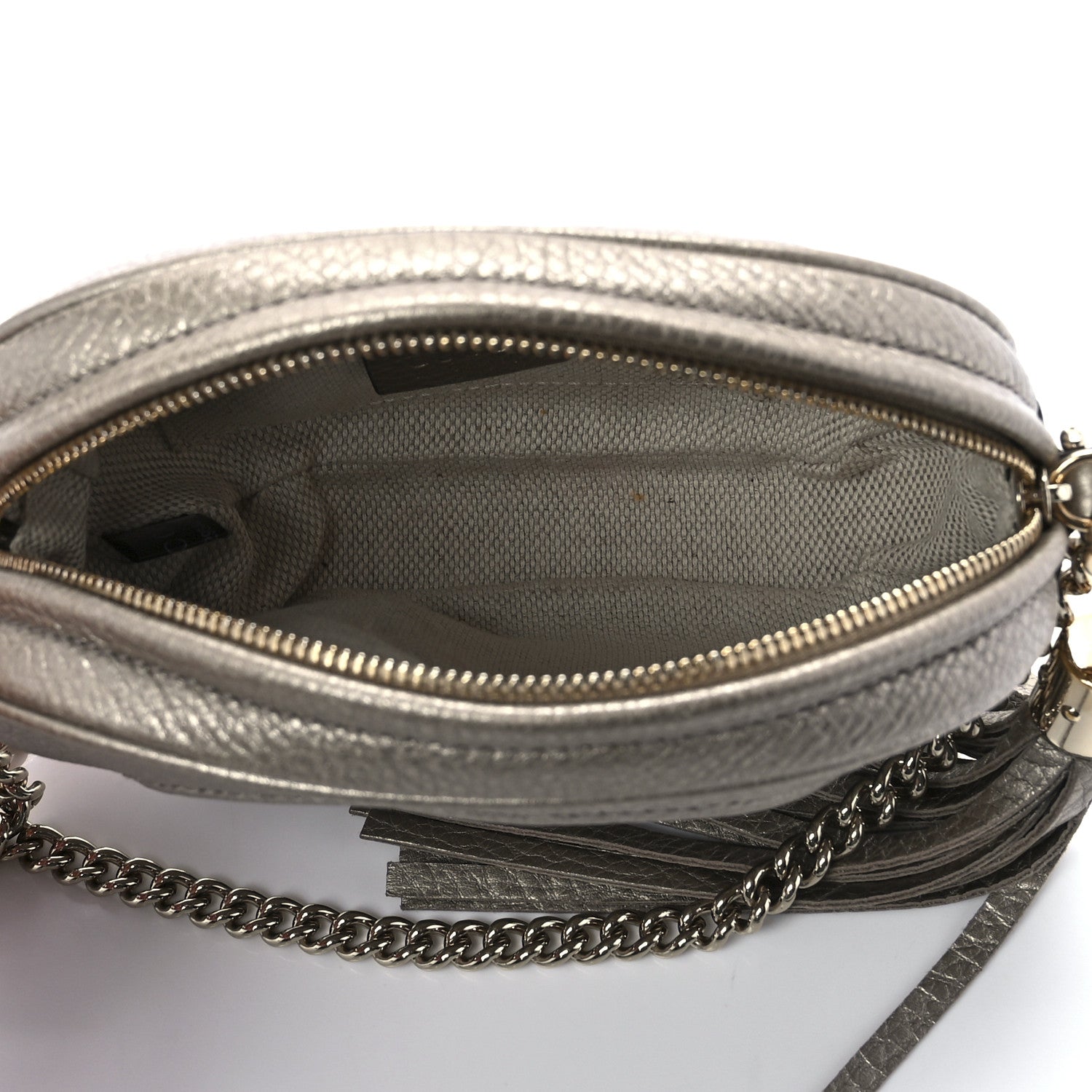 Gucci Metallic Pebbled Calfskin Mini Soho Chain Bag Golden Beige 4 of 11