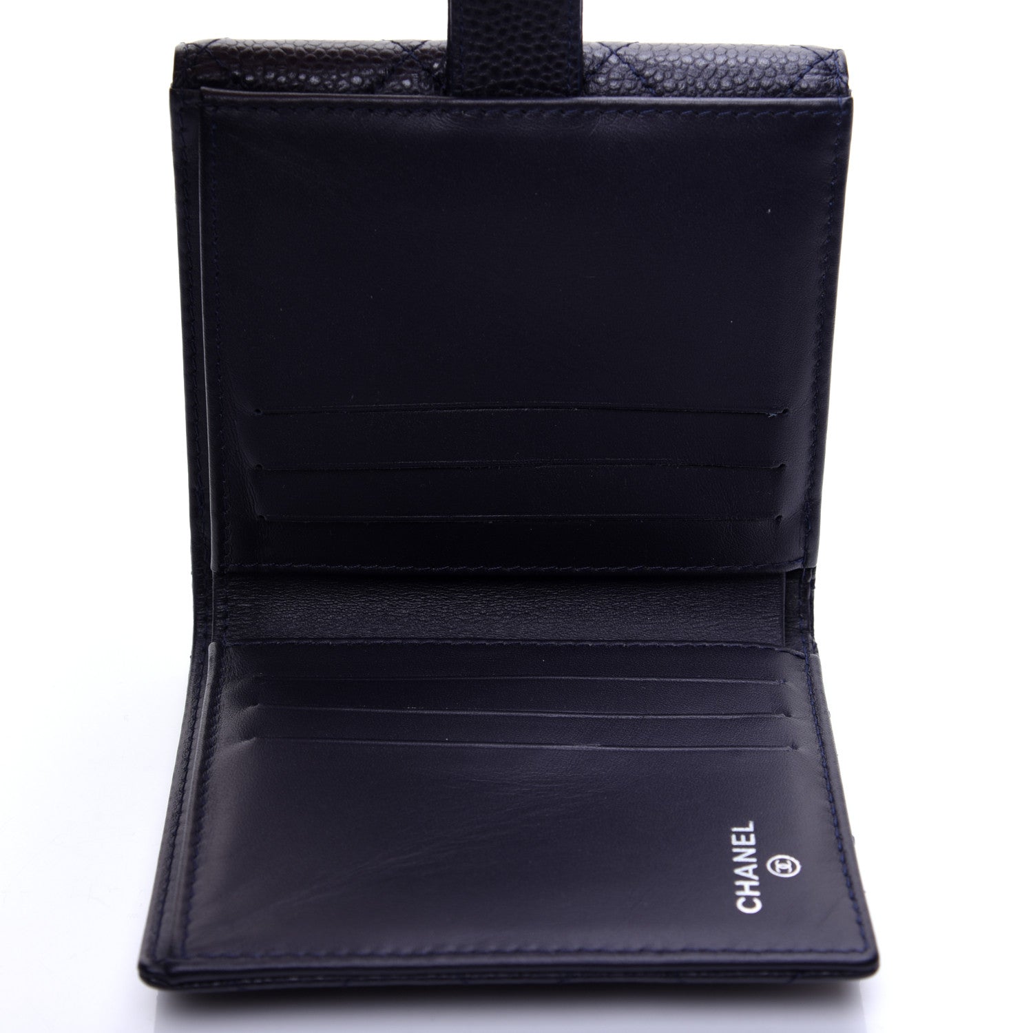 Chanel Caviar Quilted Compact French Flap Wallet Dark Blue 10 of 11