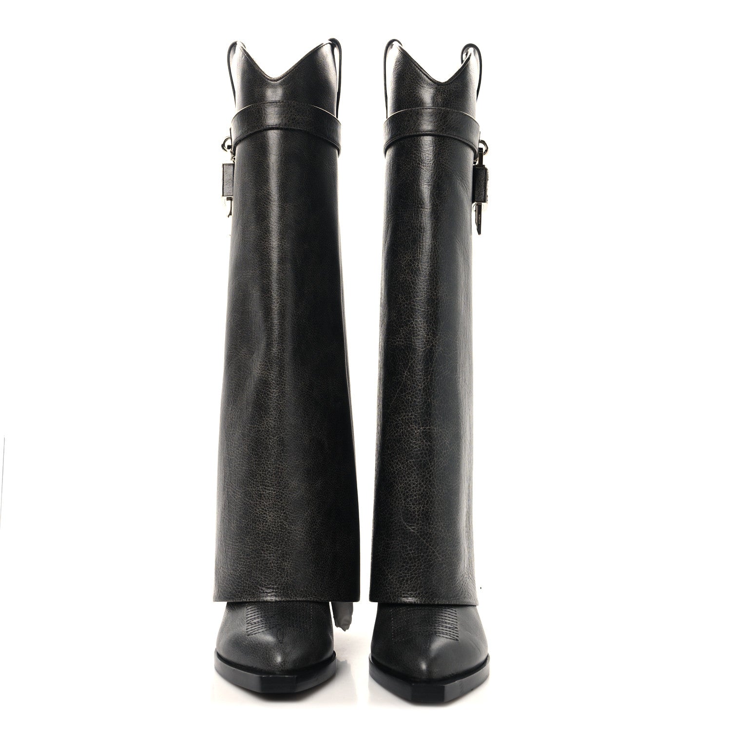 Givenchy Aged Calfskin Cowboy Shark Lock High Boots 38 Black
