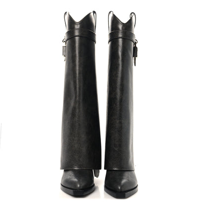 Givenchy Aged Calfskin Cowboy Shark Lock High Boots 38 Black 2 of 7
