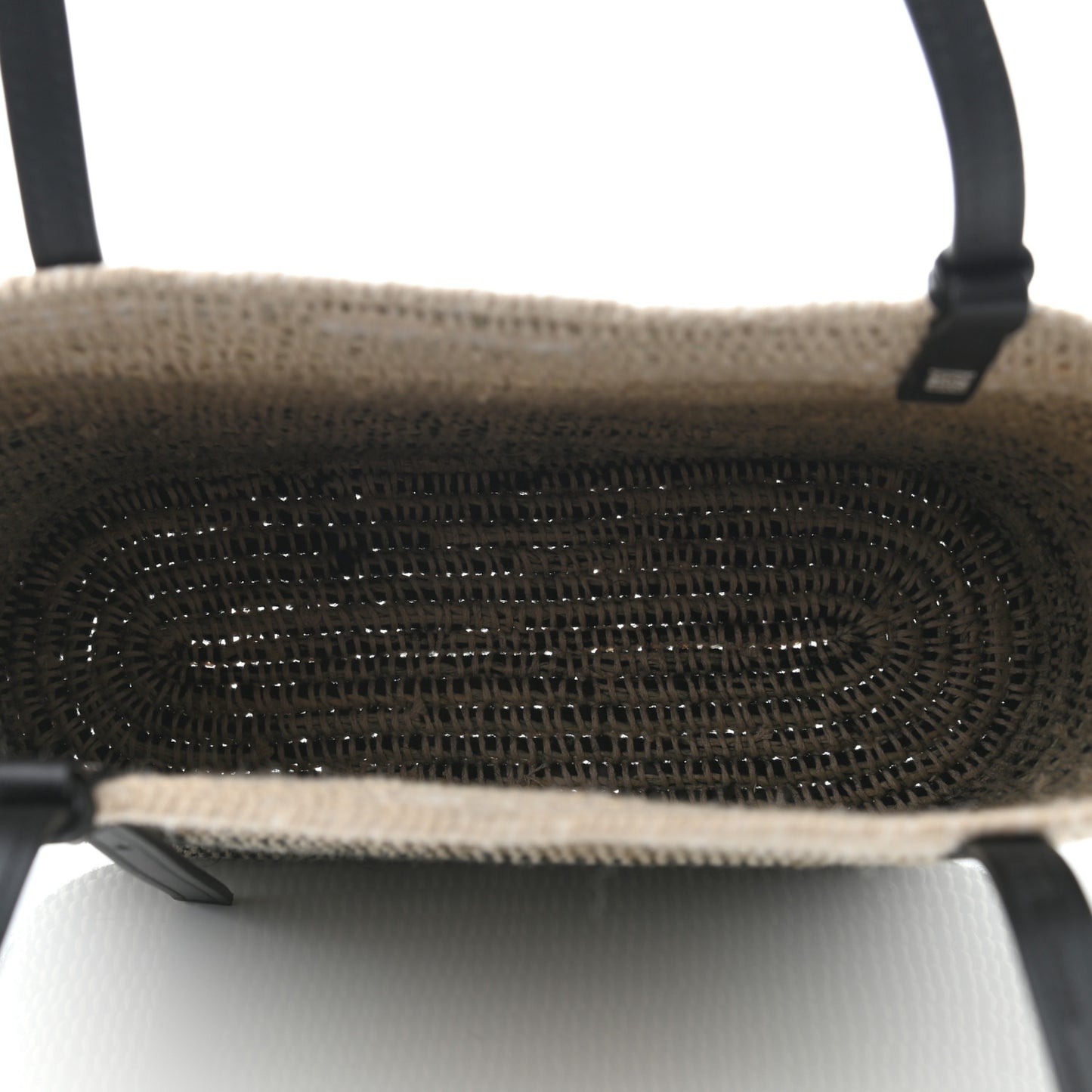 Textile Calfskin Small Square Basket Tote Bag Tan Black