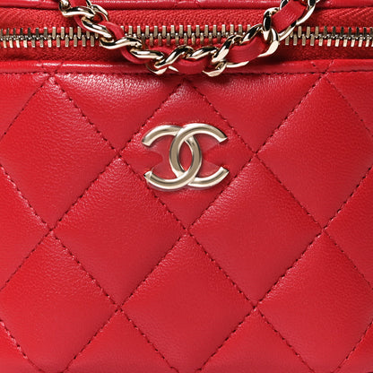 Chanel Lambskin Quilted Top Handle Mini Vanity Case With Chain Red 8 of 11