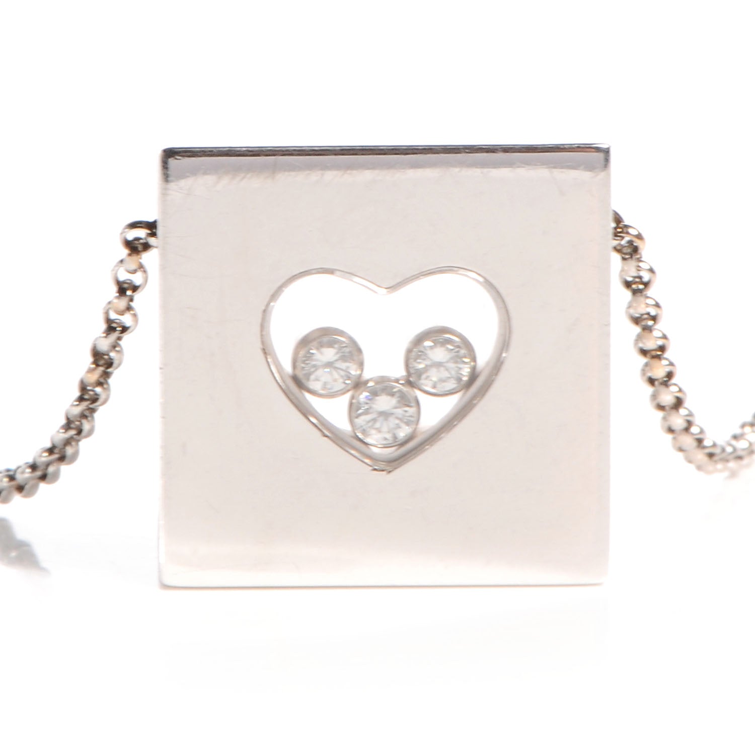Chopard 18k White Gold Happy Diamonds Icons Square Heart Necklace 3 of 9