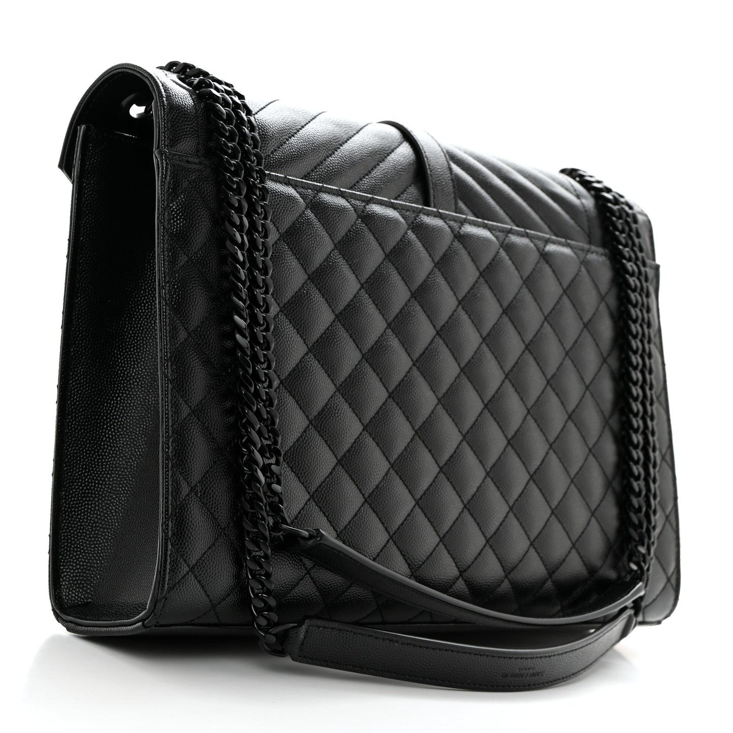 Grain De Poudre Textured Mixed Matelasse Large Triquilt Monogram Monochrome Satchel Black