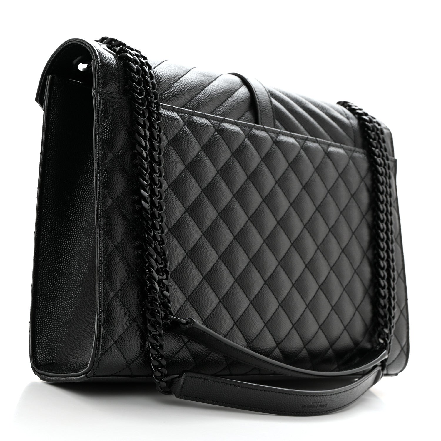 Saint Laurent Grain De Poudre Textured Mixed Matelasse Large Triquilt Monogram Monochrome Satchel Black 3 of 10