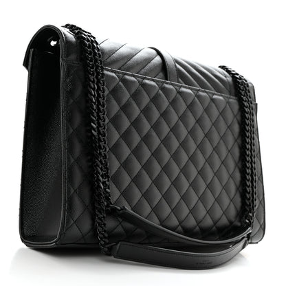 Saint Laurent Grain De Poudre Textured Mixed Matelasse Large Triquilt Monogram Monochrome Satchel Black 3 of 10