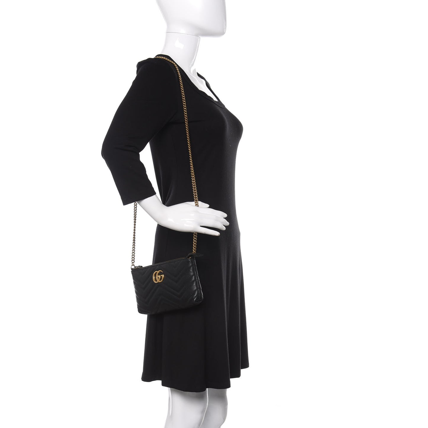 Calfskin Matelasse Mini GG Marmont Chain Bag Black