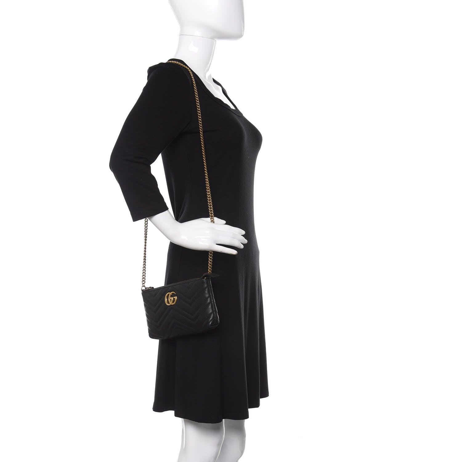 Gucci Calfskin Matelasse Mini GG Marmont Chain Bag Black 2 of 10