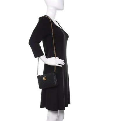 Gucci Calfskin Matelasse Mini GG Marmont Chain Bag Black 2 of 10