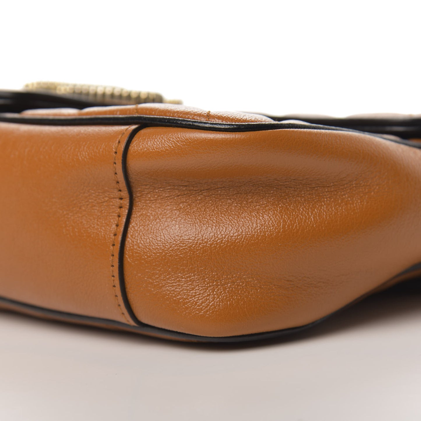 Vintage Effect Calfskin Matelasse Diagonal Small Torchon GG Marmont Shoulder Bag Cognac Black