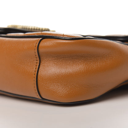 Gucci Vintage Effect Calfskin Matelasse Diagonal Small Torchon GG Marmont Shoulder Bag Cognac Black 9 of 10