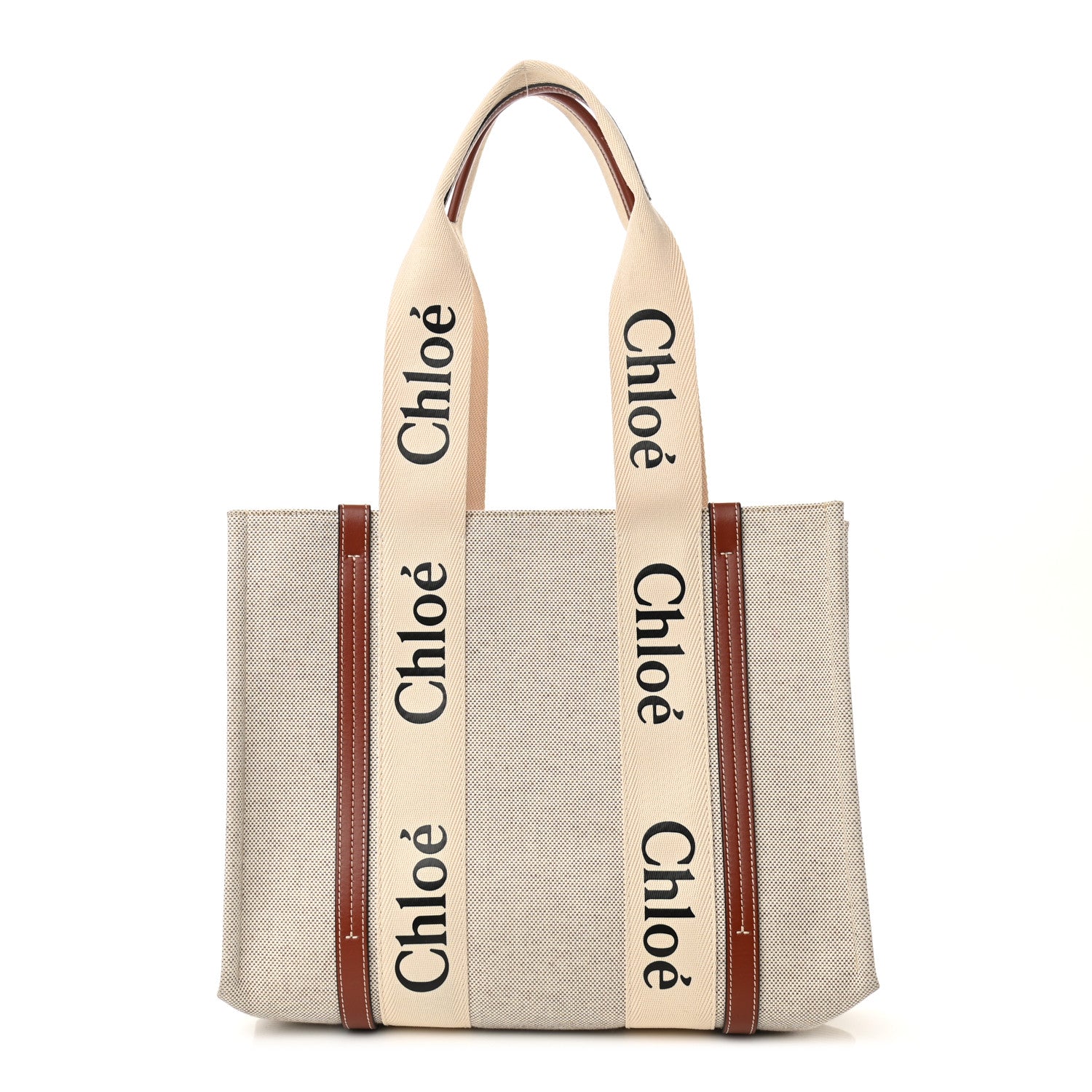 Chloe Cotton Calfskin Medium Woody Ribbon Tote White Brown 1 of 13
