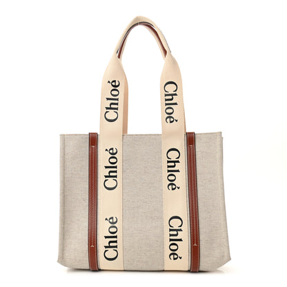 Chloe Cotton Calfskin Medium Woody Ribbon Tote White Brown 1 of 13